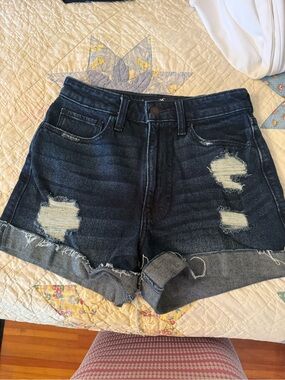 Hollister Dark Blue Distressed Rolled Hem Jean Shorts
